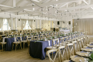 a navy wedding reception decor at Roche Harbor 