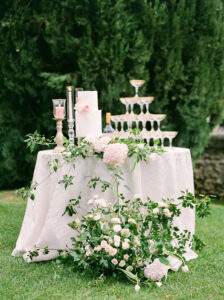 champagne tower Monteverdi Tuscany wedding