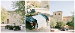 a sports car with a wedding sign on it for the wedding getaway at sunstone winery