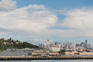 a picture of the seattle skyline taken from a nearby wedding venue