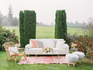 some colorful furniture near a field in snohomish wedding venue 