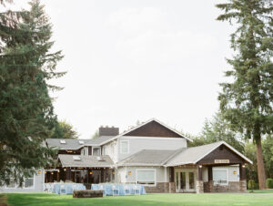 the outside of trinity tree farm wedding venue in issaquah washington