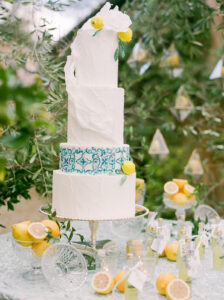 a lemon themed wedding cake at villa cetinale