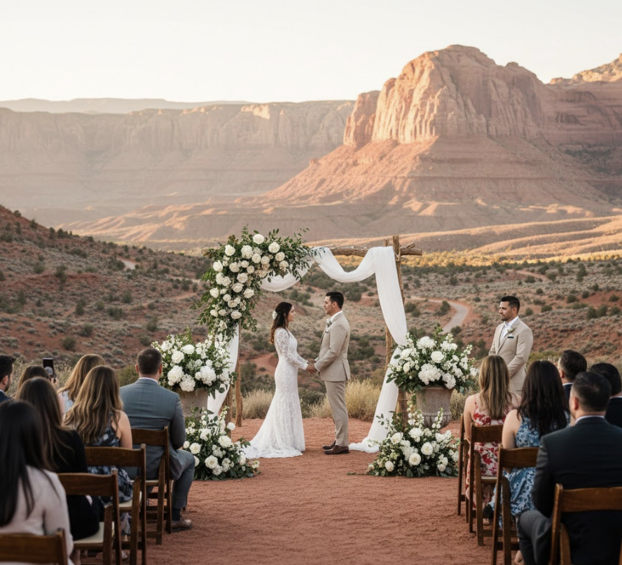 a wedding with stunning red rock views from a capitol reef resort wedding