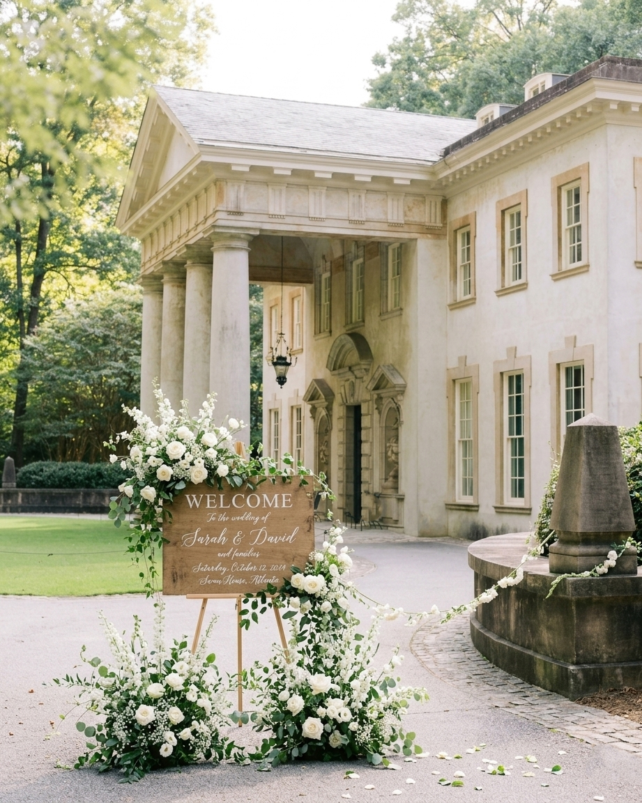 swan house wedding sign